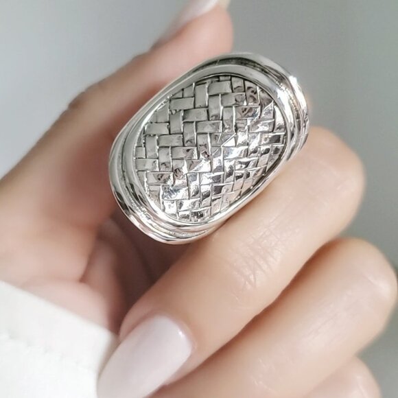 Shield Sterling Silver Ring, Women Statement Boho Chic, Bohemian Adjustable Ring - Picture 5 of 10